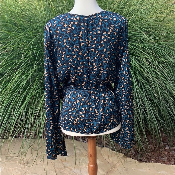 BCBGeneration Teal Leopard Print True Wrap Blouse - Picture 4 of 9